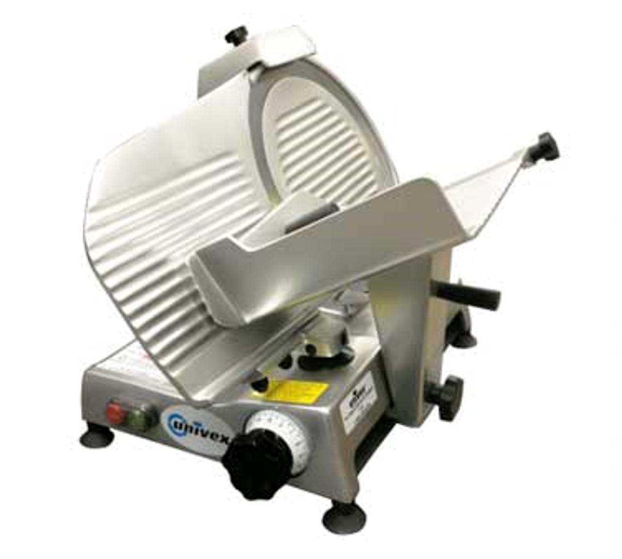 Economy Series Slicer, compact, manual gravity feed, 12" diameter blade, variable slice thickness 0" to 1/2", belt-driven blade assembly, built-in sharpener, anodized aluminum construction, detachable carriage, 0.19kW, 1/4 hp motor, cETLus, NSF