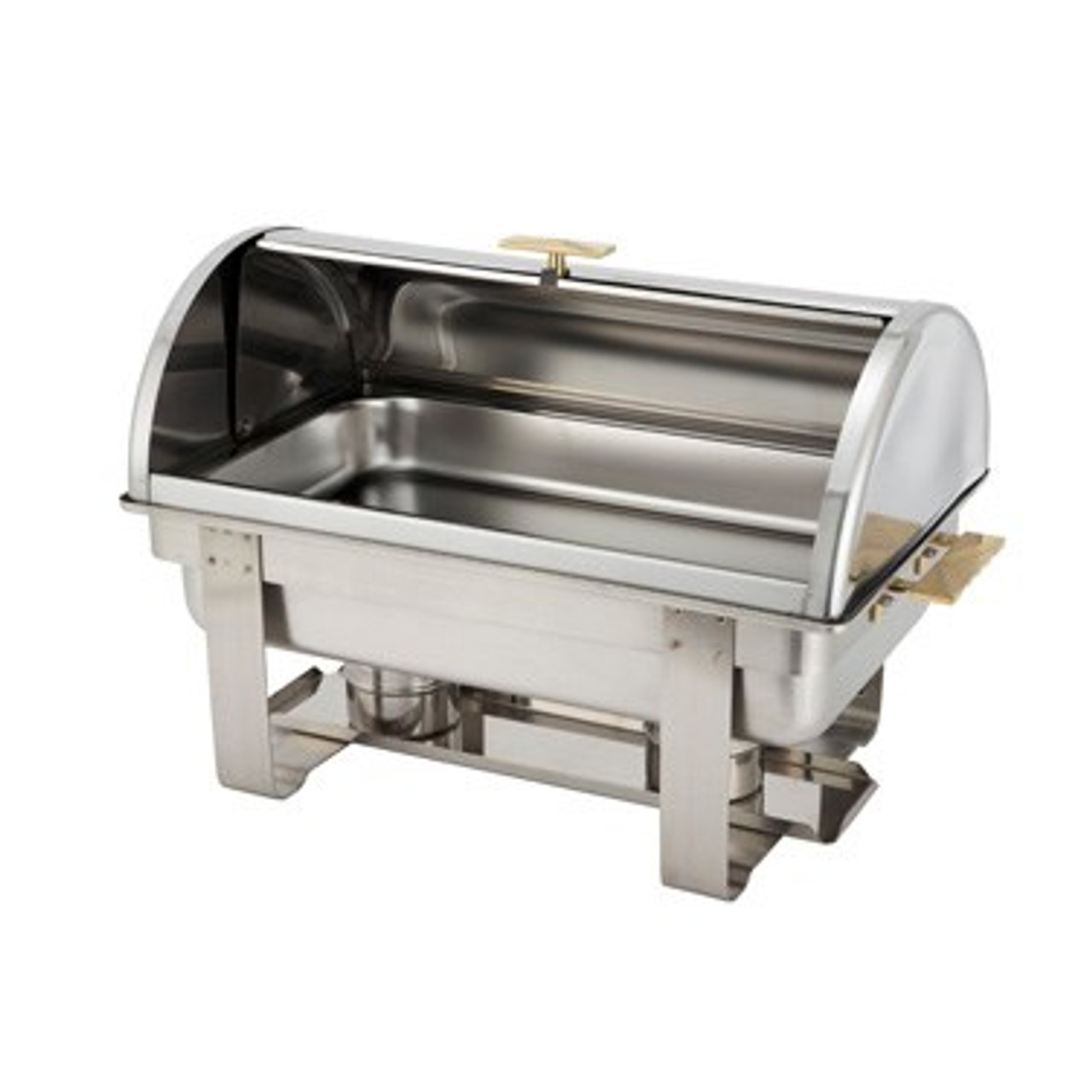 Dallas Chafer, 8 qt., full size, rectangular, roll top, stainless steel with gold accents, includes food pan, water pan, and fuel holders, mirror finish (Qty Break = 1 each)