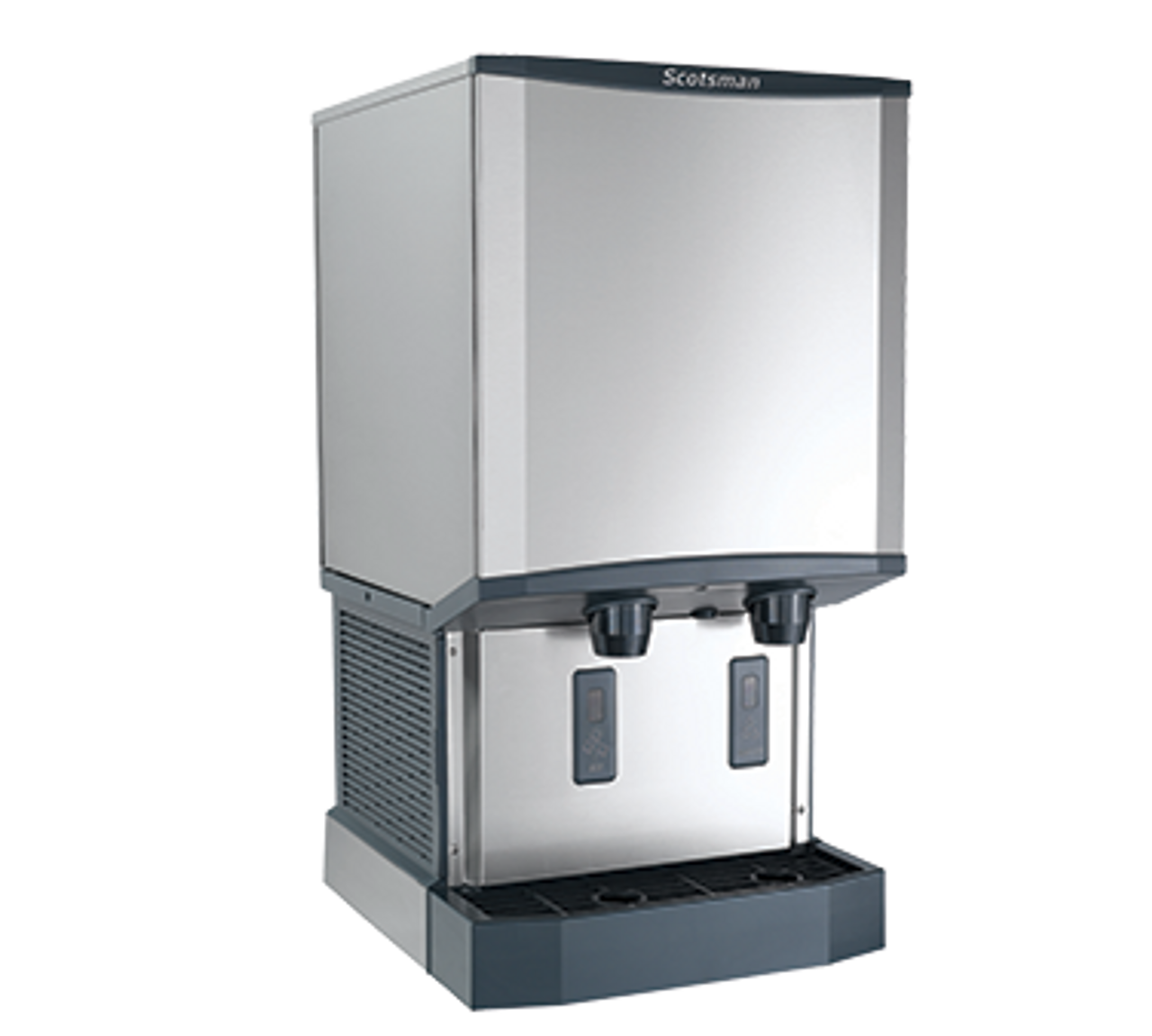 Meridian™ Ice & Water Dispenser, Touchfree® infrared dispensing, H2 Nugget Ice, air-cooled, production capacity up to 500 lb/24 hours at 70°/50° (365 lb AHRI certified at 90°/70°), 40 lb bin storage capacity,  sealed maintenance-free bearings, removable bin, removable air filter, removable spouts and sink, enlarged 0.8" sink drain, recessed utility chase, stainless steel evaporator and auger, enlarged 11" dispensing area, USB software upgrade port, unit specific QR code, stainless steel exterior, AgION™ antimicrobial protection, R-404a refrigerant, includes 7.5’ power cord with NEMA 5-15P plug, 115v/60/1-ph, 9.0 amps, cULus, NSF, CE, engineered and assembled in USA