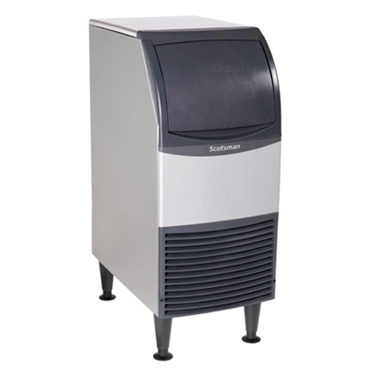 Undercounter Ice Maker With Bin, cube style, air cooled, 15" width, self contained condenser, production capacity up to 58 lb/24 hours at 70°/50° (38 lb certified at 90°/70°), 36 lb bin storage capacity, clear medium cube, horizontal evaporator, ADA compliant with floor mount kit, no side clearance required, unit specific QR code, 6" legs included, ice scoop included, R-134a refrigerant, includes power cord with NEMA 5-15P plug, 115V/60/1-ph, 3.6 amps, cETLus, ETL-Sanitation, CE, engineered and assembled in USA