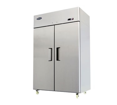 Atosa Refrigerator, reach-in, two-section, 51-7/10"W x 31-7/10"D x 81-3/10"H, top mount self-contained refrigeration, 43.2 cu. ft. (2) locking hinged solid doors, digital temperature control, 33° to 40°F temperature range, (6) adjustable shelves, interior LED lighting, automatic evaporation, air defrost, stainless steel interior & exterior, galvanized steel back, 4" casters, R290 Hydrocarbon refrigerant, 1/5 HP, 115v/60/1-ph, 3.2 amps, cord with NEMA 5-15P, cETLus, ETL-Sanitation, ENERGY STAR®