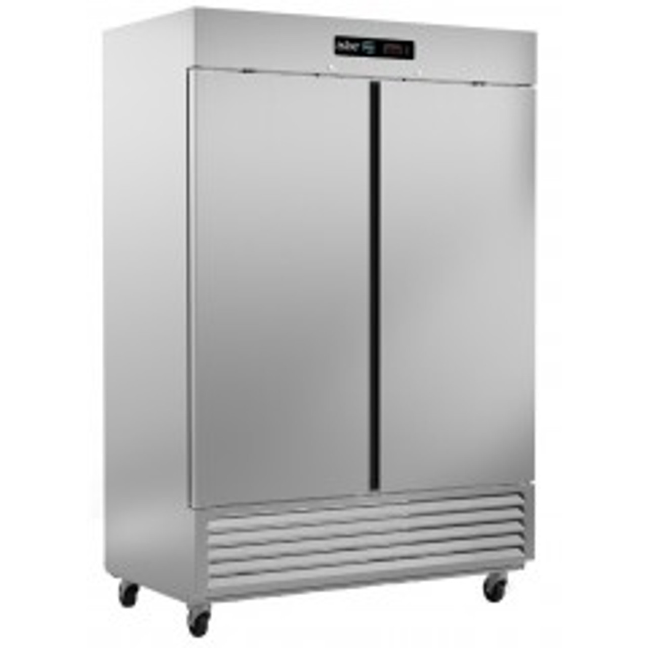 Freezer, reach-in, two-section, 49 cu. ft., (2) solid doors, digital controller, (6) adjustable epoxy coated shelves, incandescent interior lighting, CFC polyurethane insulation, maintain temperature at -10°, environmentally friendly R404A refrigerant, bottom mounted compressor, self closing doors with 90° stay, magnetic door gasket, stainless steel floor, interior & exterior, galvanized back panel, 4" swivel casters (2 with brakes), 1 HP, cETLus, ETL-Sanitation, Made in North America