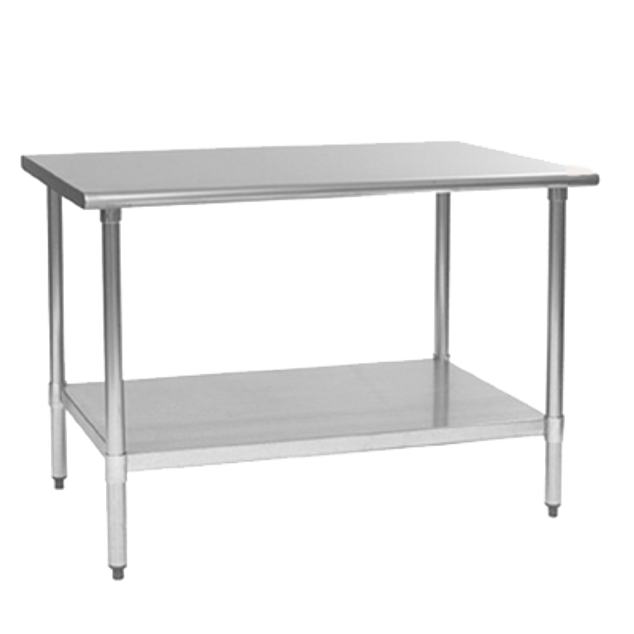 Budget Series Work Table, 72"W x 24"D, 430 stainless steel top, rolled edge on front & back, adjustable galvanized undershelf, Uni-Lok® gusset system, (4) galvanized legs with adjustable plastic bullet feet, NSF