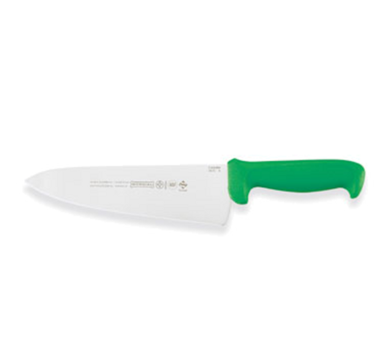 Cook's Knife, 8", 2-1/2" wide at handle, high carbon/no stain blade, molded green polypropylene handle, treated with sanitized antimicrobial protection (snap), NSF