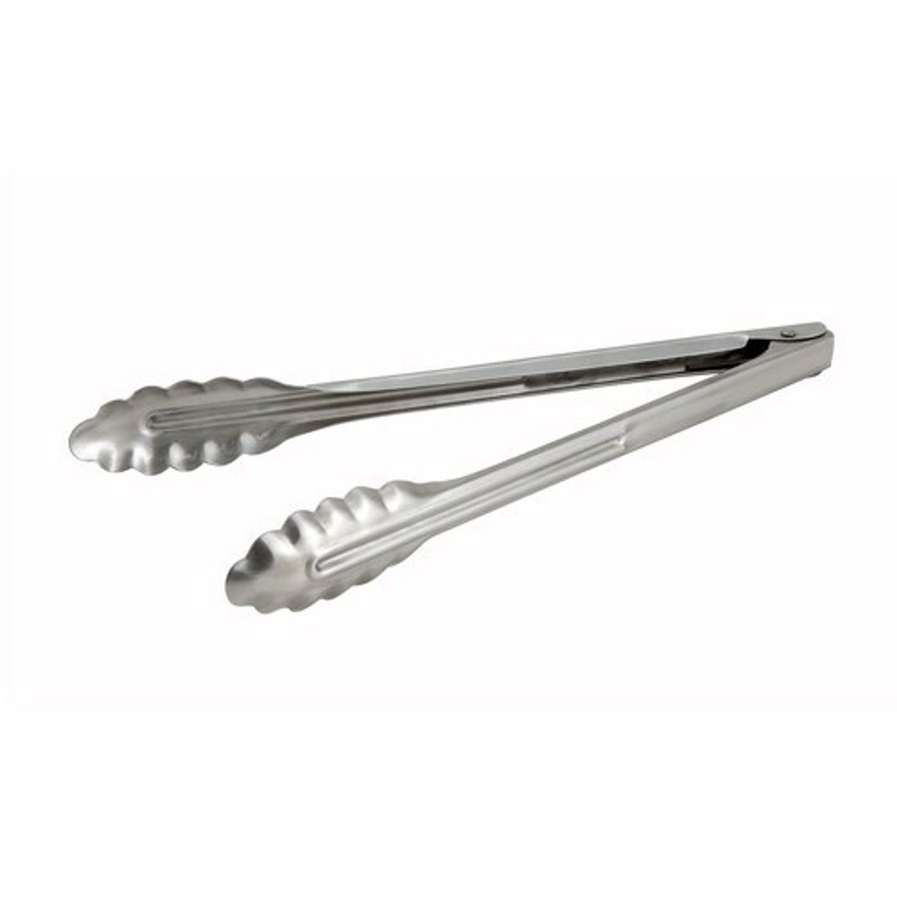 Utility Tongs, 9", coiled spring, scalloped edge, heavy weight 0.9 millimeter stainless steel