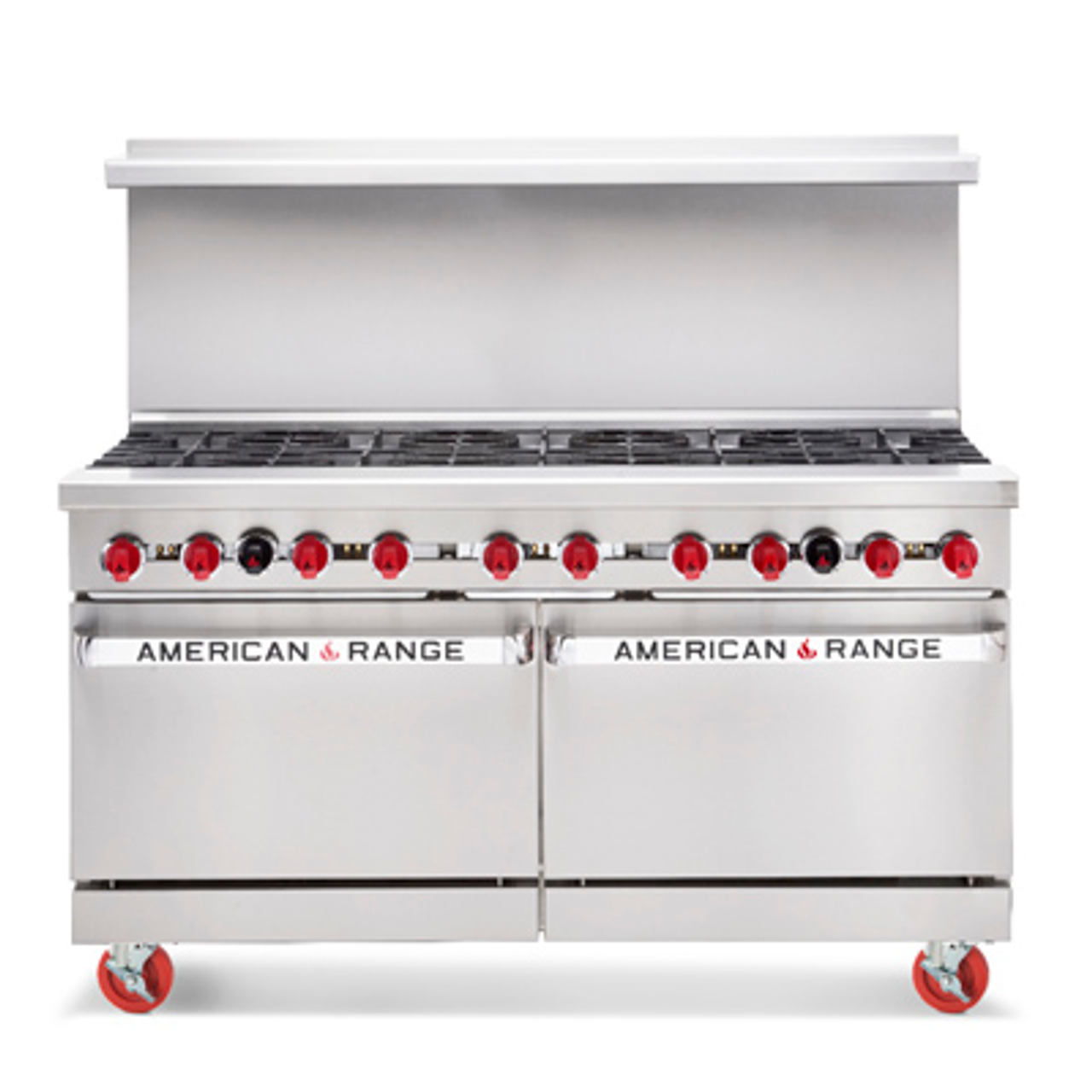 Heavy Duty Restaurant Range, gas, 60", (1) 24" griddle with 5/8" thick grill plate, manual controls, (6) 32,000 BTU open burners, (2) 26-1/2" ovens with one rack each, stainless steel front, sides & high shelf, 6" chrome plated legs, 89.0kW, 302,000 BTU, ETL-Sanitation, Made in USA