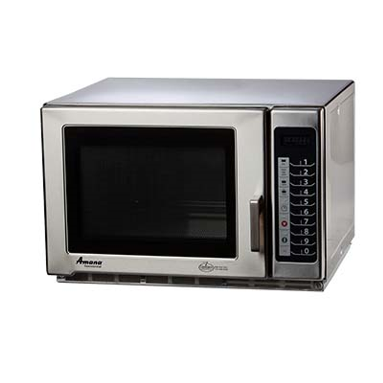Amana® Commercial Microwave Oven, 1.2 cu. ft., 1200 watts, medium volume, 4-stage cooking, (5) power levels, (100) memory settings, 60-minute max cooking time, LED display, touch control, ADA-compliant Braille touch pads, audible end of cycle signal, side hinged door with tempered glass, lighted interior, sealed-in ceramic shelf, stainless steel exterior & interior, 120v/60/1-ph, 16.0 amps, 20 MCA, 2000 watts (total), NEMA 5-20P, cETLus, ETL-Sanitation