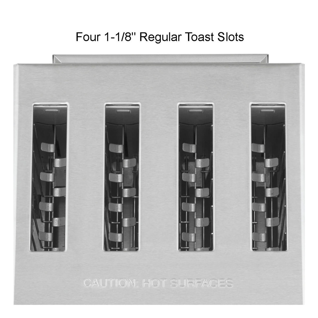 Commercial Toaster, heavy-duty, (4) 1-1/8" slots, (4) slice capacity (up to 300 slices/hr), (2) rotary dial to adjust browning controls, removable crumb tray, carriage control levers, replaceable industrial heating plates, brushed stainless steel finish, NEMA 5-20P, 120v/50/60/1-ph, 18.33 amps, 2200 watts, cETLus, NSF