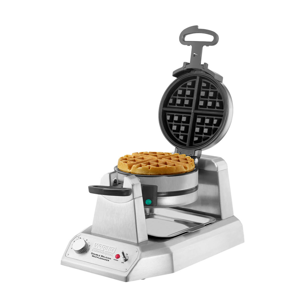 Belgian Waffle Maker, double, up to (50) 7" diameter, 1" thick waffles per hour, audio beep signal, vertical design & rotary feature, power & ready-to-bake LED indicators, embedded heating element, non-stick plates, heavy duty die cast housing, 120v/60/1-ph, 1.4kW, 11.6 amps, cord, NEMA 5-15P, cETLus, NSF