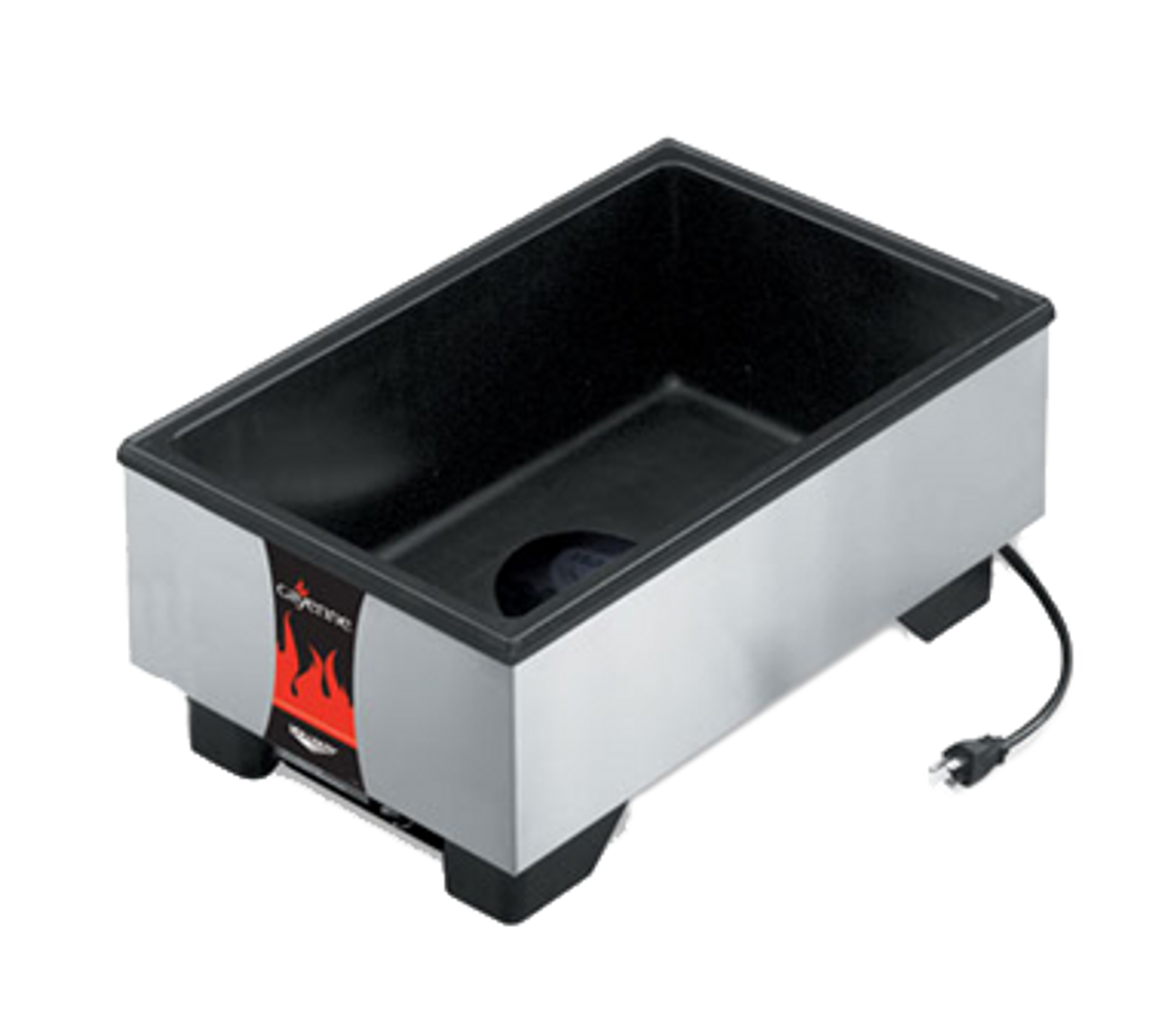 Cayenne® Food Warmer, countertop, full size, 13-3/4"W x 21-3/4"D x 9"H, 6" deep well, recessed controls, capillary tube thermostat, dome heating element, low-water indicator light, black interior, stainless steel exterior, non-skid feet, 120v/60/1-ph, 700 watts, 5.8 amps, cord, NEMA 5-15P, cULus, NSF, Made in USA