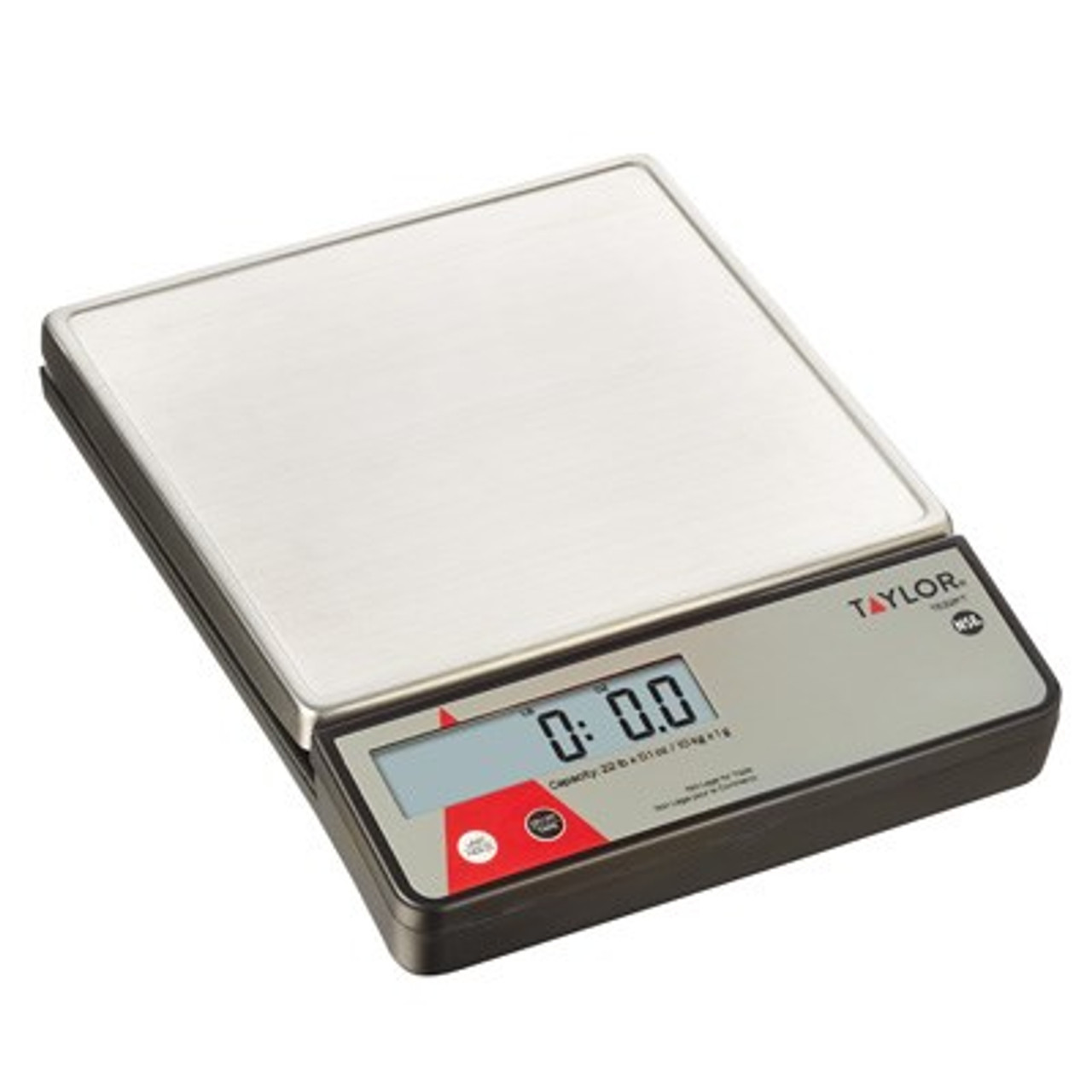 Portion Control Scale, digital, 22 lb x .1 oz./10 kg x 1 g capacity, 0.9" LCD display, 7.15" x 7.15" removable stainless steel platform with marine edge, field calibration feature, tare & hold function, auto-off & disable auto-off feature (powered by batteries), low battery & overload indicators, uses AC adapter (included) or (2) AAA batteries (not included), NSF