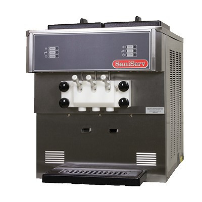Soft Serve/Yogurt Twist Freezer, counter model, air or water cooled, self-contained refrigeration, 2 heads, 11 qt. mix capacity (per side), welded steel frame, stainless steel exterior, electronic consistency control, automatic audible/visual mix out system, day/night switch, (2) 1 HP dasher, (1) 2 HP compressor, UL, cUL, NSF