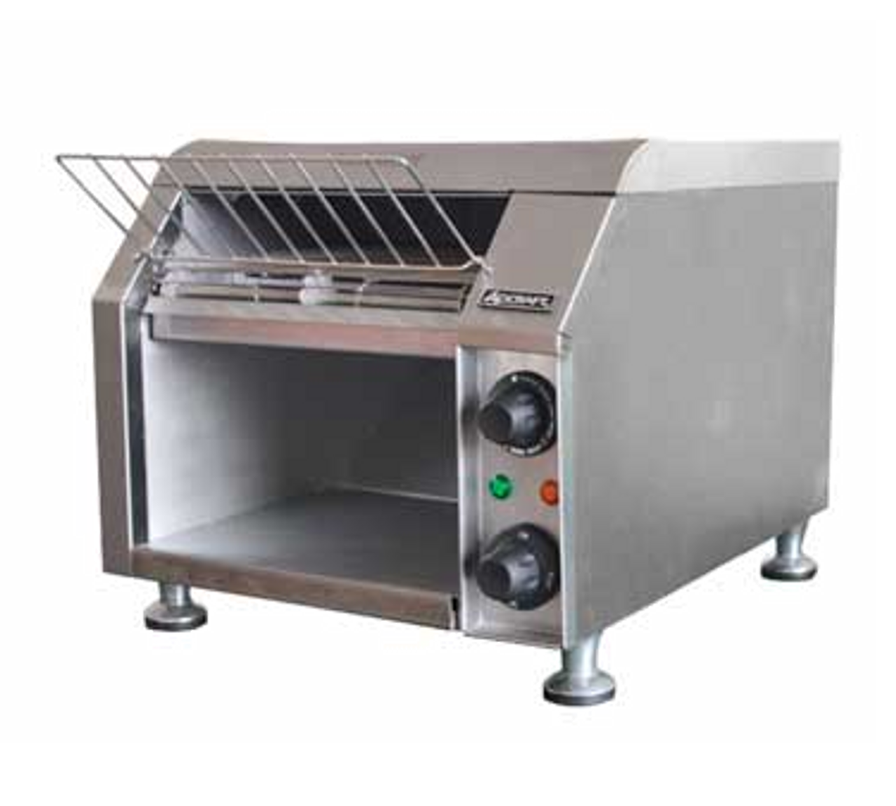 Conveyor Toaster, countertop design, 280-300 pieces/hour, 10" wide stainless steel conveyor belt, adjustable speed, single or dual side toasting option, pull out crumb tray, heavy duty stainless steel construction, 1700W, 120v/60/1-ph, NEMA 5-15P, CE, NSF