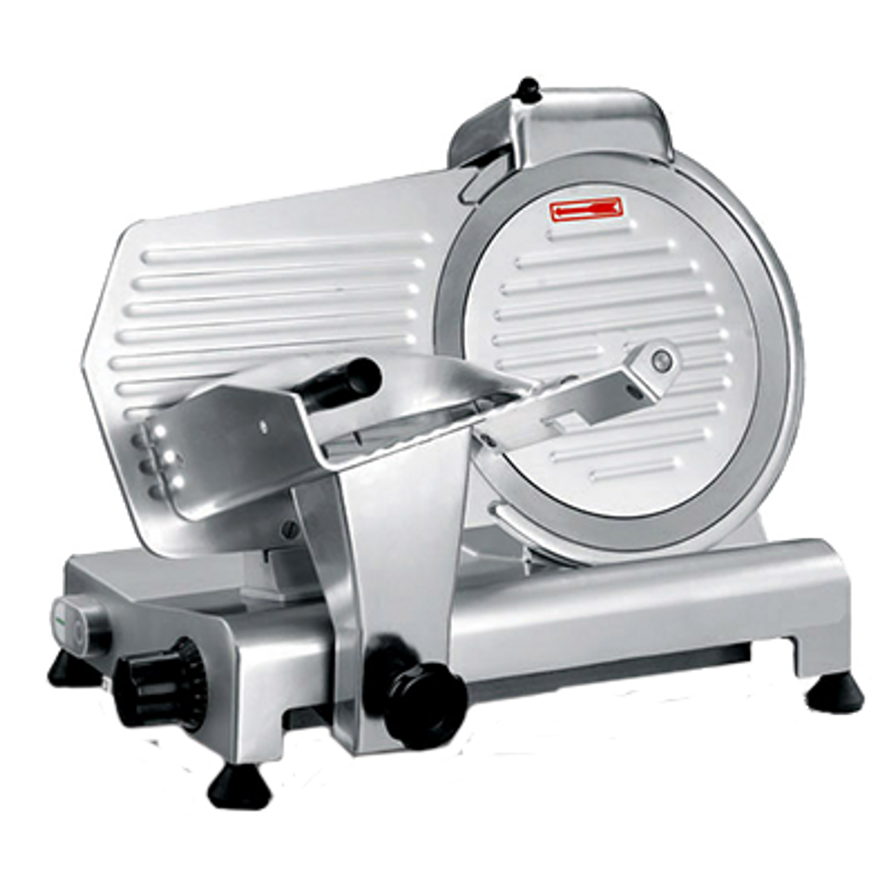 Meat Slicer, manual, 12" diameter knife, angle/gravity feed, light duty, top-mounted metal sharpener with (2) grinding stones, belt driven, stainless steel blade, removable ball-bearing carriage, permanently attached ring guard, anodized aluminum, non-slip rubber feet, 110v/60/1-ph, 1/3 HP, NEMA 5-15P, ETL, cETLus