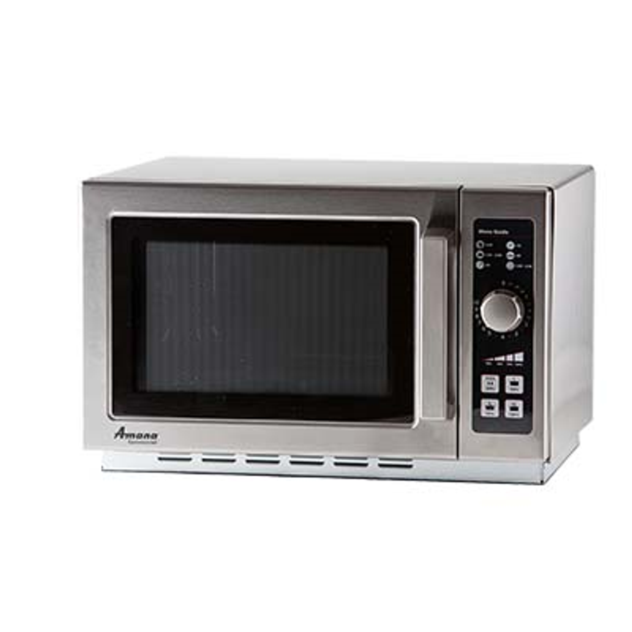 Amana® Commercial Microwave Oven, 1.2 cu. ft. capacity, 1000 watts, medium volume, 10-min. dial timer, (4) power levels, non-removable air filter, side hinged door with tempered glass, accommodates 14" plate, stainless steel exterior & interior, 120v/60/1-ph, 13.0 amps, 15 MCA, 1550 watts (total), NEMA 5-15P, cETLus, ETL-Sanitation