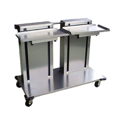 Tray & Glass/Cup Rack Dispenser, cantilever style, mobile, (2) self-leveling tray platforms, for 15" x 20" trays, stainless steel construction, 4" swivel casters (2) with brakes, NSF, Made in USA