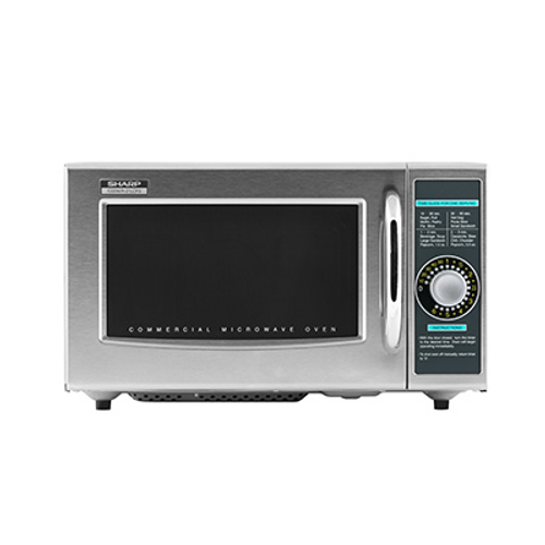 Microwave Oven, medium duty, 1000 watts, 1.0 cu. ft. capacity, stainless steel door, cavity and outer wrapper, durable side-hinged see-thru door, (1) power level, 6 minutes manual light up dial timer, timer heating-time guide, timer resets to 0 when door is opened during cooking cycle, 120v/60/1-ph, 14 amp, NEMA 5-15P, UL, NSF