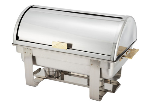 Dallas Chafer, 8 qt., full size, rectangular, roll top, stainless steel with gold accents, includes food pan, water pan, and fuel holders, mirror finish (Qty Break = 1 each) Dallas Chafer, 8 qt., full size, rectangular, roll top, stainless steel with gold accents, includes food pan, water pan, and fuel holders, mirror finish (Qty Break = 1 each)