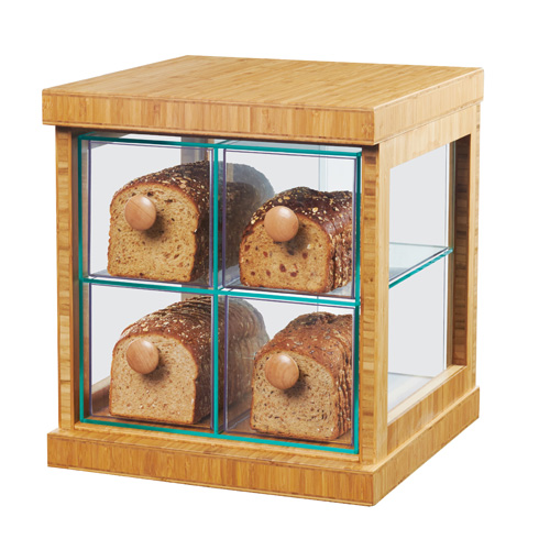 Bread Case, 16-1/2"W x 15"D x 15"H, 2-tier, self serve, (4) drawers with handles, clear acrylic, bamboo frame, BPA Free