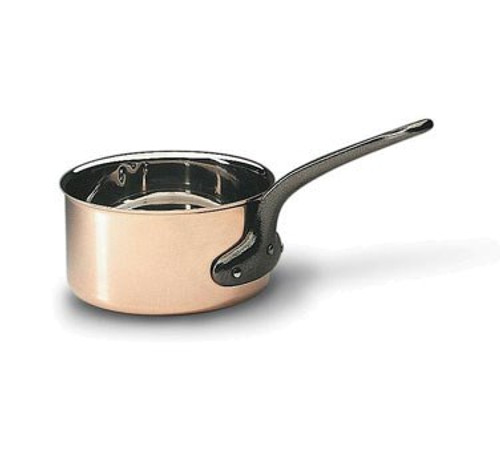 Bourgeat Sauce Pan, 2-5/8 quarts, 7-1/8" dia. x 3-3/4"H, without lid, riveted cast iron handle, non-drip edge, stainless steel interior, smooth copper exterior, suitable for gas, electric, ceramic, and halogen hobs, (made in France)