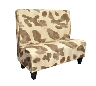 Mooyeah Booth, single, length to be specified x 48"H, upholstered pull over back, upholstered plush seat, 4" thick foam seat, finished outside back, plywood & solid wood frame, with crumbstrip, black vinyl kick base (picture shown with optional wood legs)