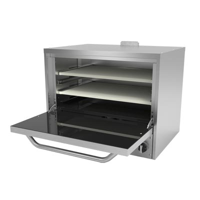 Pizza Oven, natural gas, countertop, 24"W, (2) ceramic stones adjustable in (3) positions, 650° F thermostat, automatic shut-off, spark ignition, porcelain door/floor, stainless steel interior with porcelain door & floor, stainless steel front, top & sides, 30,000 BTU, cETLus, Made in North America (ships with LP conversion kit)