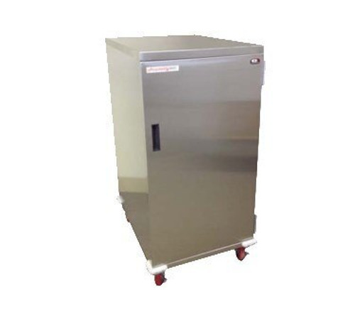 Economy Patient tray cart; stainless steel, single door, corner bumpers; two trays per slide; adjustable tray slides accept 14"x18", 15"x20" trays; capacity 14 trays. ESDTT16 SHOWN