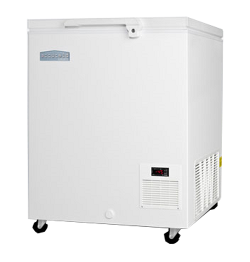 Chest Freezer, 29"W, 4.8 cu. ft. capacity, (1) solid lift-up door with remain-open feature, handle-mounted lock, -45°C operation, manual defrost, digital thermostat & display, probe hole, self-contained side mounted refrigeration, R404a refrigerant, white exterior & door finish, (4) casters, 115v/60/1-ph, 3.36 amps, UL, UL-Sanitation (Commercial & Medical) Chest Freezer, 29"W, 4.8 cu. ft. capacity, (1) solid lift-up door with remain-open feature, handle-mounted lock, -45°C operation, manual defrost, digital thermostat & display, probe hole, self-contained side mounted refrigeration, R404a refrigerant, white exterior & door finish, (4) casters, 115v/60/1-ph, 3.36 amps, UL, UL-Sanitation (Commercial & Medical)