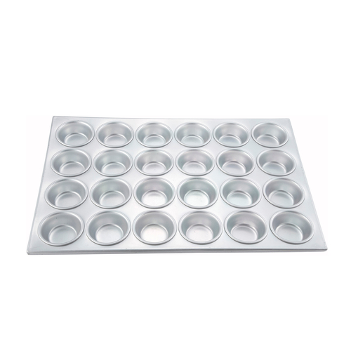 Muffin Pan, (24) 3 oz. 2-3/4" dia. x 1-1/8"H cups, 20-1/2"L x 14"W pan, rectangular, aluminum