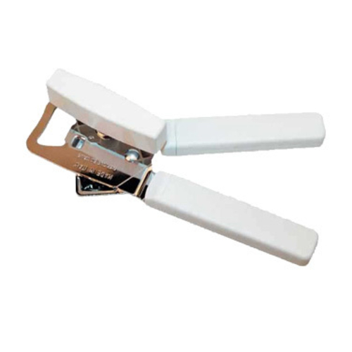 Can Opener, portable, white PVC handles, stainless steel, made in Italy