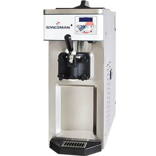 Soft-Serve Machine, Compact Countertop (1) flavor, gravity fed, 8.5 qt. (8 liter) hopper & 1.3 qt. (1.2 liter) freezing cylinder, 13 qt. capacity/hour, smart digital control system, low mix alert, temp displays, fast freeze technology, auto programming, standby mode, defrost for cleaning, self closing valves with speed control,  soft start motor, safety protections for low temperature/motor overload/high pressure, v2 beater and air system, reduced wearable parts, improved product quality and overrun control, 110-115v/60/1-ph, 16-20 amp,1.6kW, 2 poles/3 wires, NEMA L5-20, cETLus, ETL, CE