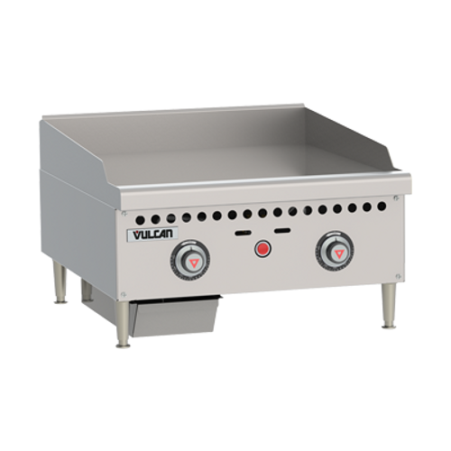 Griddle, countertop, gas, 36" W x 20-1/2" D cooking surface, 1" thick polished steel griddle plate, (3) burners, fully welded, embedded mechanical snap action thermostat every 12", millivolt pilot safety, low profile, 4-1/2" grease can capacity, (1) drawer, stainless steel front, sides & front top ledge, 4" adjustable legs, 75,000 BTU, CSA, NSF