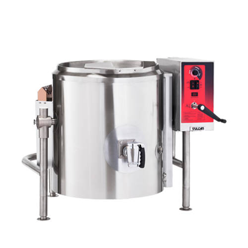 Stationary Kettle, Gas, 40-gallon true working capacity, 2/3 jacketed, 316 series stainless steel liner with ellipsoidal bottom, spring assist cover with condensate ring, 2" compression draw-off valve with perforated strainer, faucet bracket, stainless steel construction, 100,000 BTU