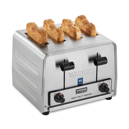 Commercial Toaster, heavy-duty, (4) 1-1/8" slots, (4) slice capacity (up to 300 slices/hr), (2) rotary dial to adjust browning controls, removable crumb tray, carriage control levers, replaceable industrial heating plates, brushed stainless steel finish, NEMA 5-20P, 120v/50/60/1-ph, 18.33 amps, 2200 watts, cETLus, NSF