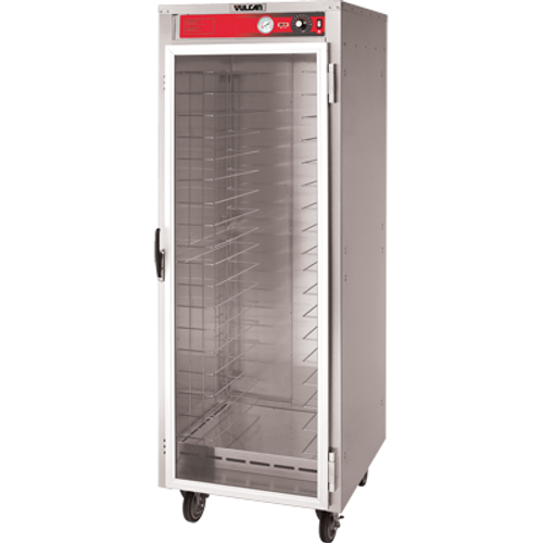 Heated Cart, mobile, non-insulated, capacity (18) 18" x 26" x 1" sheet pans or (36) 12" x 20" 2-1/2" steam table pans, fan & air tunnel, fixed tray slides 3" OC, glass door, stainless steel construction, 5" casters; 2 swivel, 2 rigid with locks, 120v/60/1-ph, 2.0kW, 16.7 amp, cord with NEMA 5-20P, cULus, UL EPH