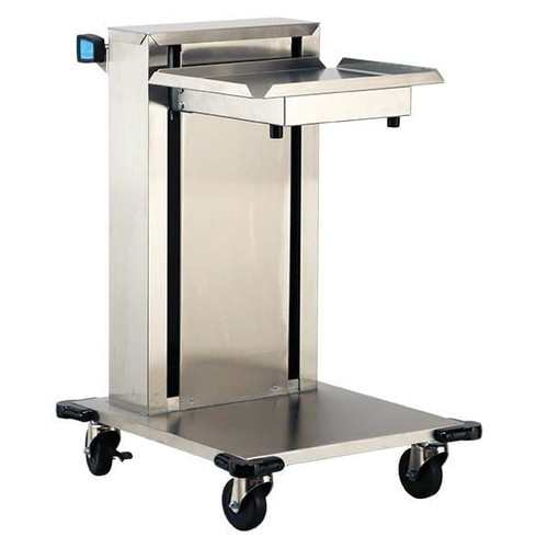 Tray & Glass/Cup Rack Dispenser, cantilever style, mobile, (1) self-leveling tray platform, for 14" x 18" trays, stainless steel construction, 4" swivel casters (2) with brakes, NSF, Made in USA