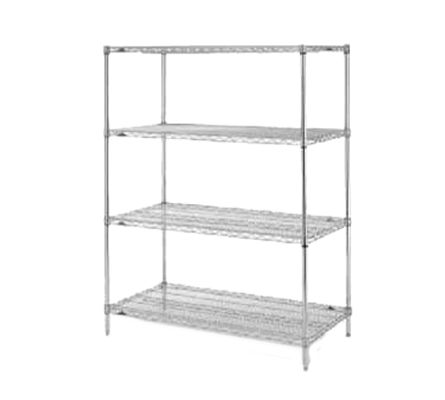 Super Erecta® Convenience Pak Shelving Unit, 60"W x 24"D x 74"H, (4) wire shelves with clips & (4) split posts with adjustable feet, Super Erecta Brite™ finish, KD, NSF