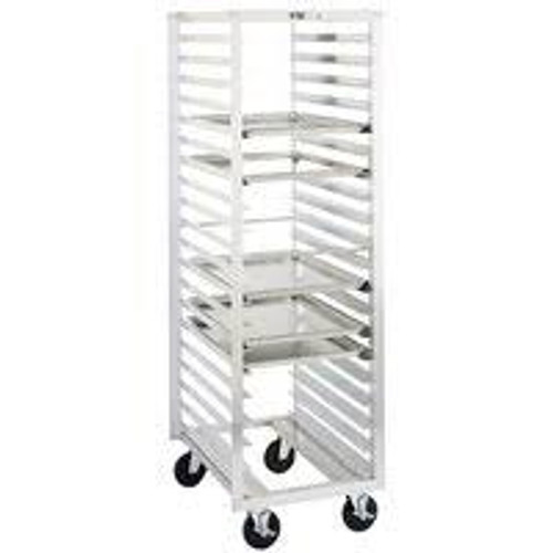 Tray Rack, mobile, end load, single section, pass-thru, 21-1/2"W x 69-1/4"H, 29"D, pass-thru, open sides with slides for (40) 14" x 18" or (20) 18" x 26" pans, slides on 3" centers, riveted aluminum construction, NSF Tray Rack, mobile, end load, single section, pass-thru, 21-1/2"W x 69-1/4"H, 29"D, pass-thru, open sides with slides for (40) 14" x 18" or (20) 18" x 26" pans, slides on 3" centers, riveted aluminum construction, NSF