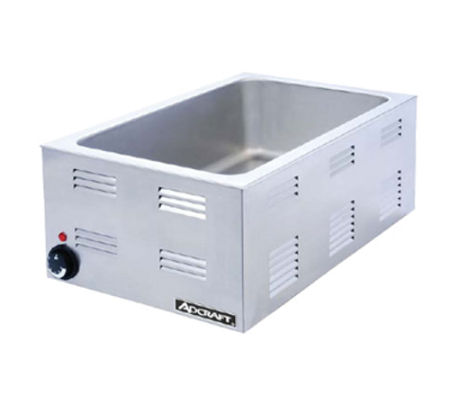 Food Warmer, 12" x 20" opening, electric, countertop, base only, 6-1/2" deep well, accommodates pans up to 4" deep, 20 gauge 18/8 stainless steel interior well, stainless steel construction, 120v/60/1-ph, 10 amps, 1200 watts, NEMA 5-15P, NSF, UL, CE