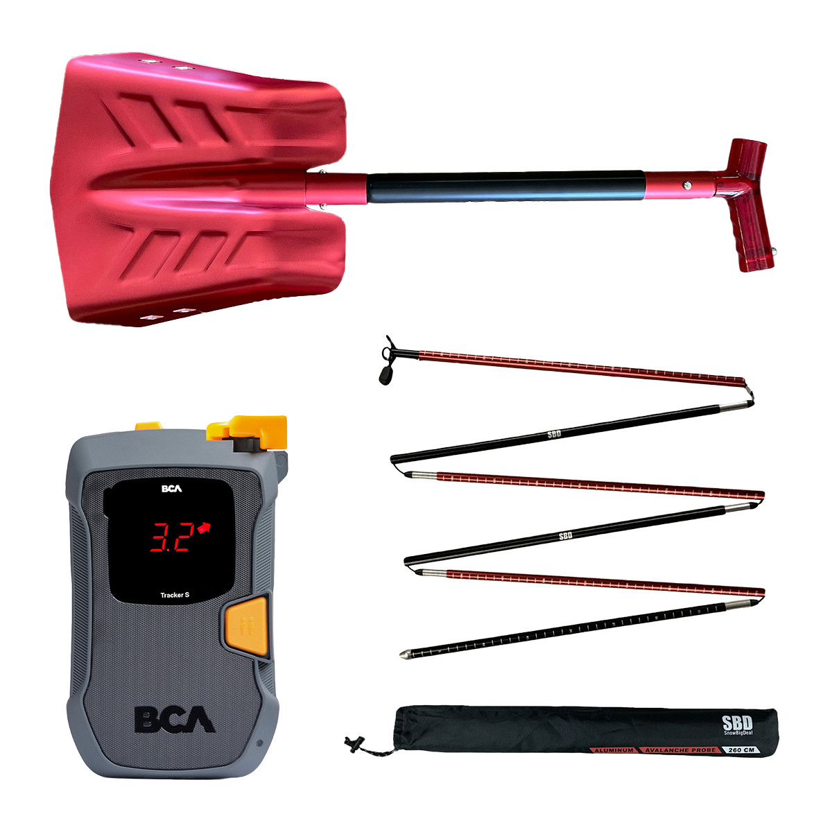 SnowBigDeal Avalanche Rescue Kit - Beacon, Shovel, Probe | SnowBigDeal
