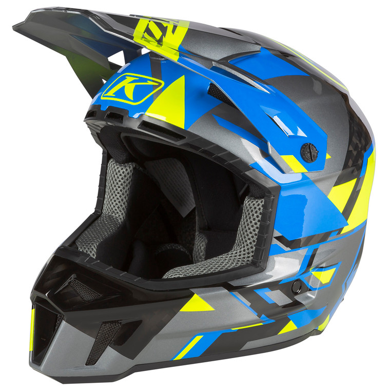 Klim F3 Carbon Helmet (ECE) - Raid Electric Blue Lemonade/HiVis