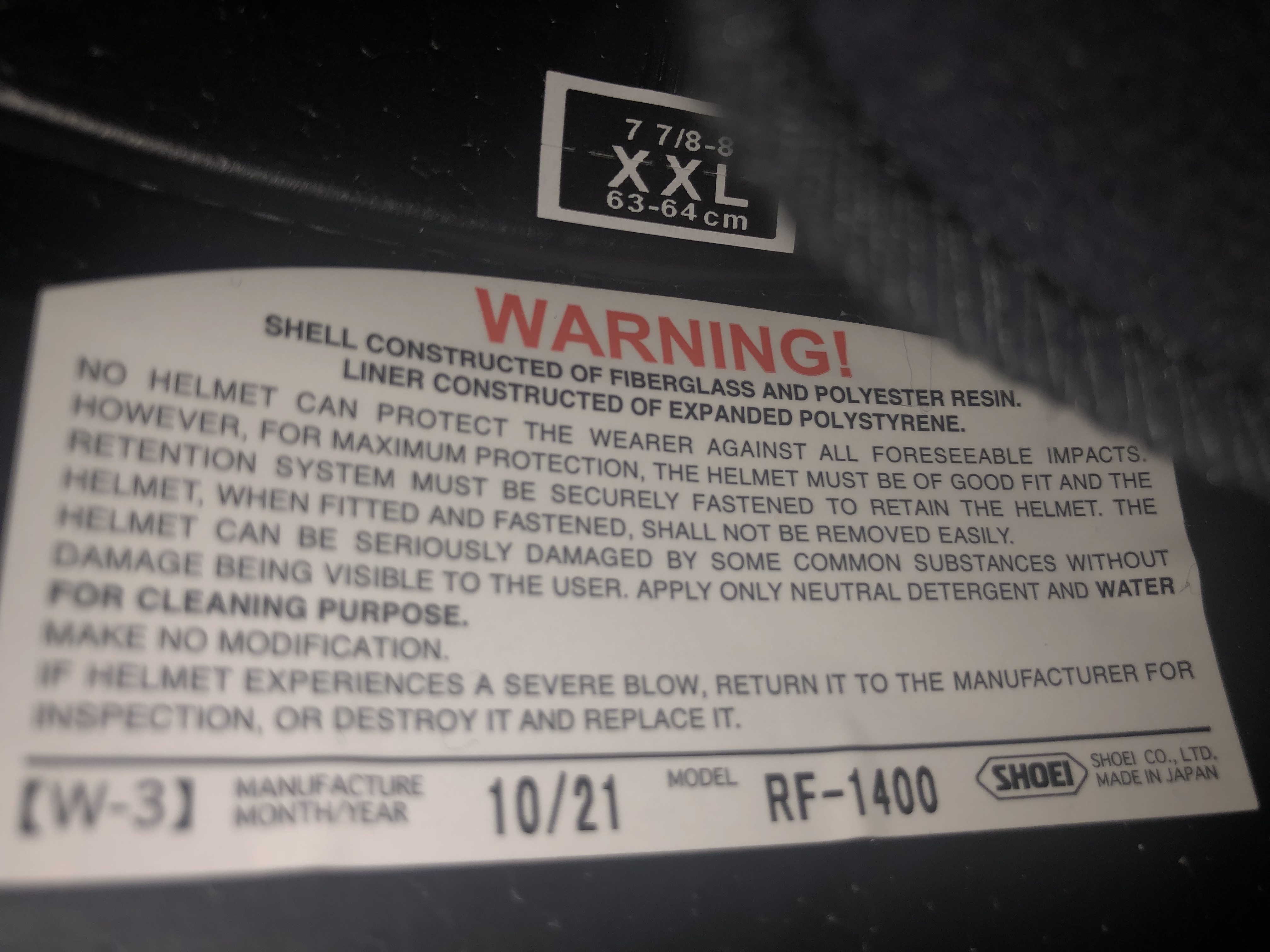 Shoei RF-1400 Full-Face Motorcycle Helmet MATTE BLACK 2X-Large - Demo Model