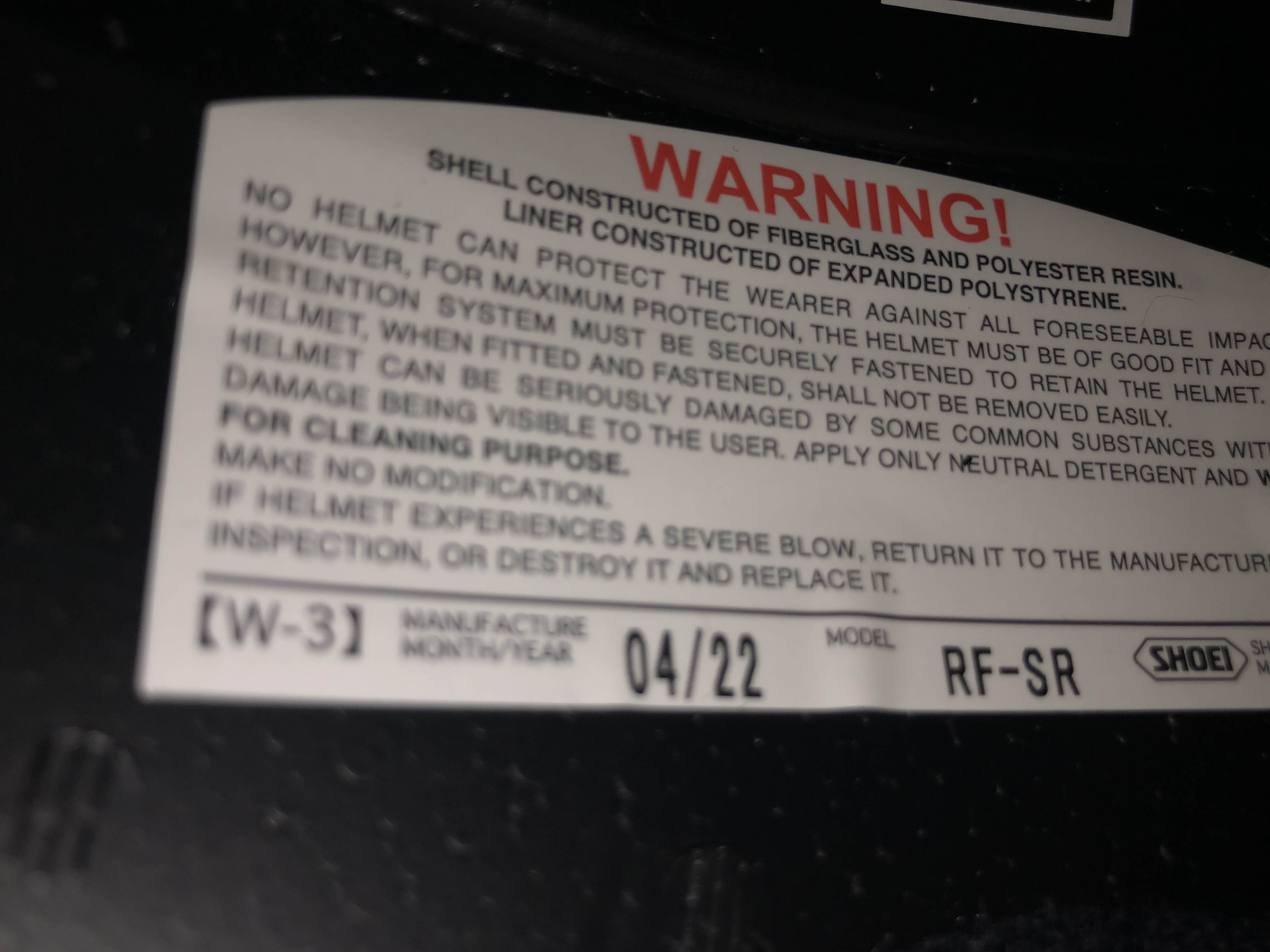 SHOEI RF-SR WHITE XLG - W/MINOR BLEMISHES