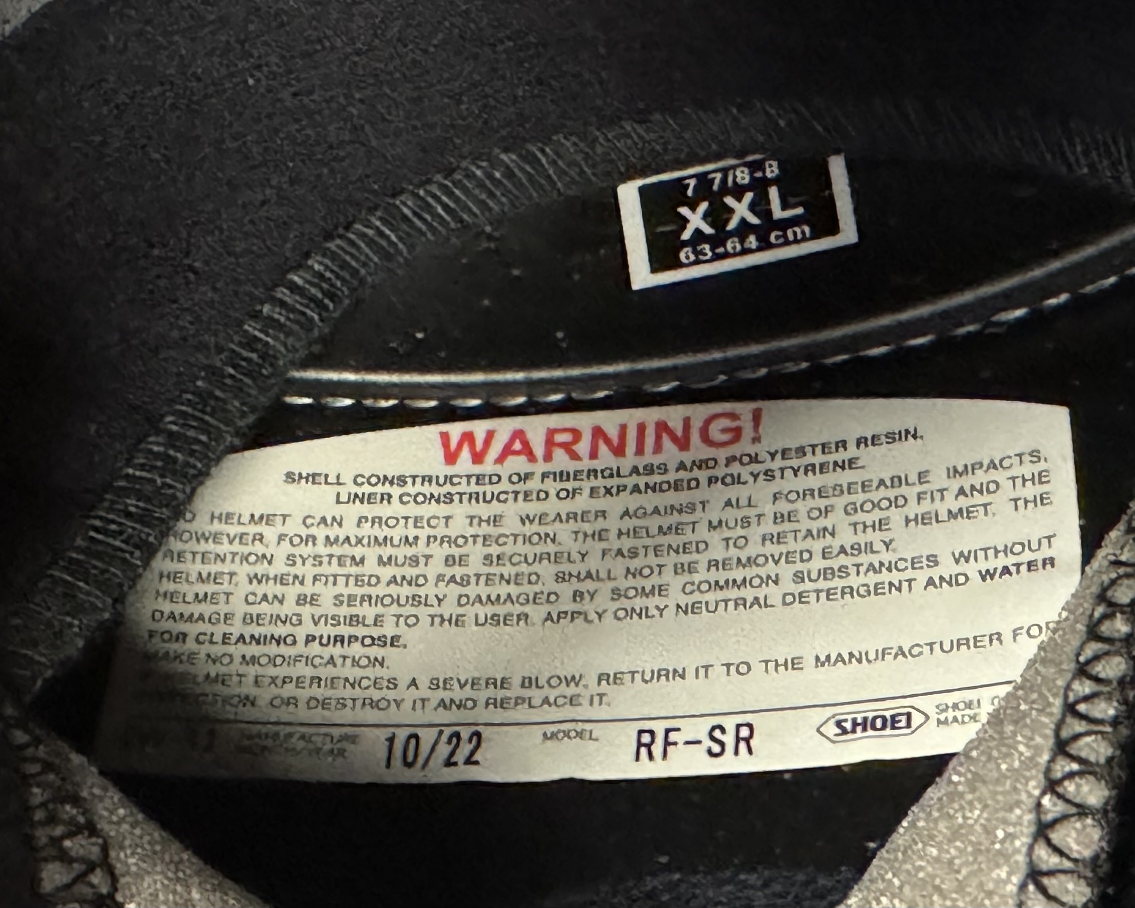 SHOEI RF-SR BLACK MOTORCYCLE HELMET (XXL) - DISPLAY MODEL