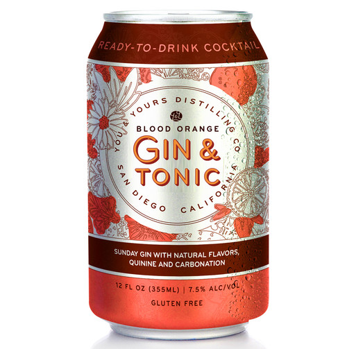 Blood Orange Gin & Tonic (4 Pack - 355ml). You & Yours Distilling Co Sunday London Dry Gin is vapor-distilled with juniper berries, fresh spruce tips, blood orange peel, pink peppercorn, clove and a touch of orris root. To take this gorgeous gin completely over the top is a crisp blood orange-scented tonic water and the teeniest touch of lime. Find us a better couple, we’ll wait.