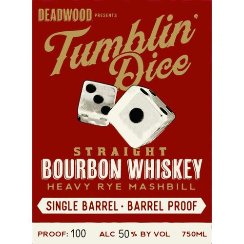 Buy Deadwood Tumblin Dice 4 Year Old Single Barrel Barrel Proof  from sudsandspirits.com and have it shipped to your door nationwide. Deadwood Tumblin Dice 4 year Single Barrel Proof is a straight bourbon whiskey with a heavy rye mashbill that has been aged for 4 years in new charred American Oak barrels. It has a rich, smooth taste. Produced only in small batches, distilled in Indiana and bottled in Kentucky, making it a great all-American bourbon.