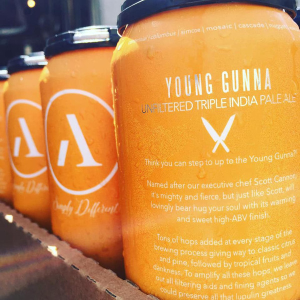 Buy Abnormal beer co Young Gunna Hazy Triple IPA online at sudsandspirits.com,  10.5% ABV brewed with Centennial, Columbus, Simcoe, Mosaic, Cascade, Nugget, Idaho 7 hops and have it shipped to your door nationwide.