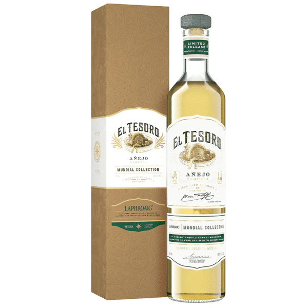 Buy El Tesoro Tequila Añejo Mundial Collection Aged In Laphroaig 10 Year Old Scotch Whiskey Casks online at sudsandspirits.com and have it shipped to your door nationwide.