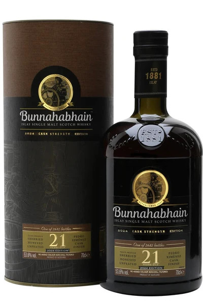 Buy Bunnahabhain 21 Year Cask Strength Scotch Whisky 2024 Edition online at sudsandspirits.com and have it shipped to your door nationwide.