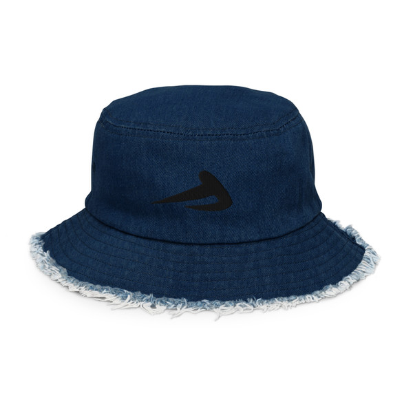 Distressed denim bucket hat w/BlkS